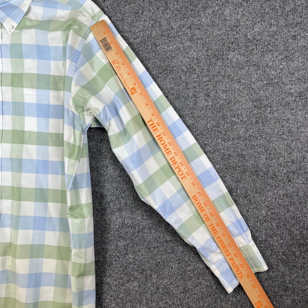 Vintage Brooks Brothers Shirt Mens L Green Blue OCBD Italian Fabric Made in USA - Picture 9 of 10